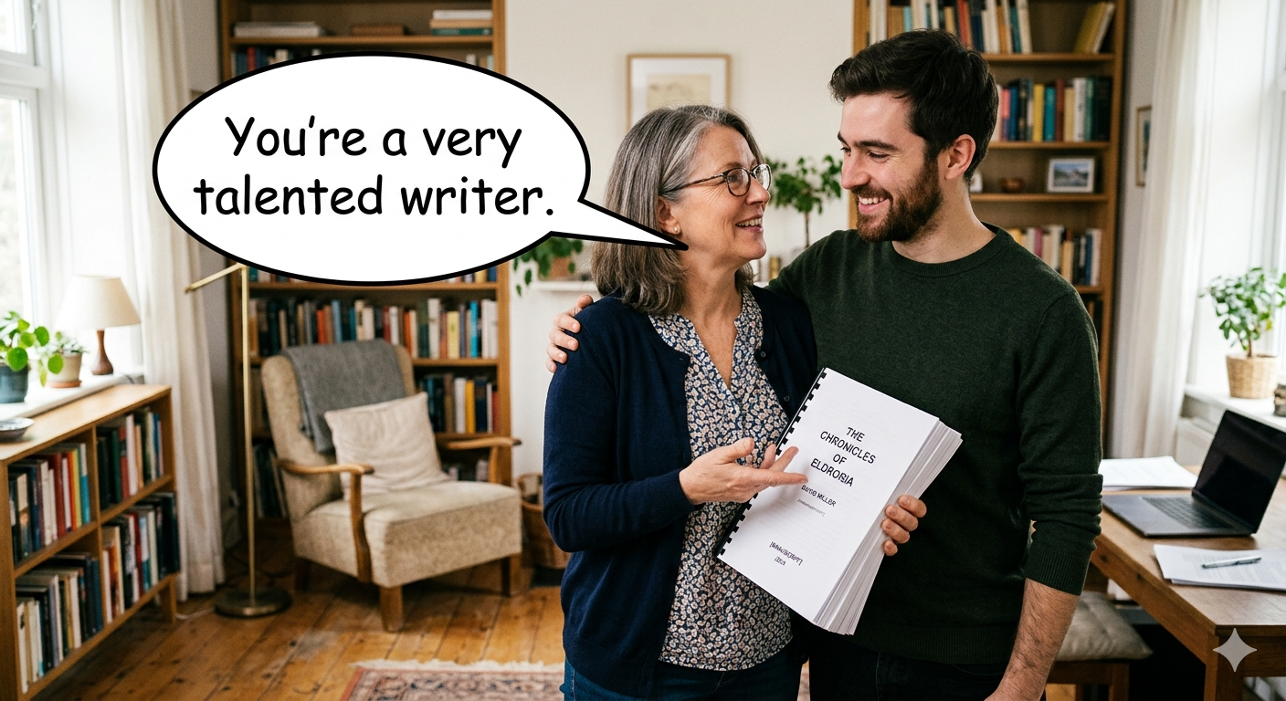 Mom telling son he's a very talented writer